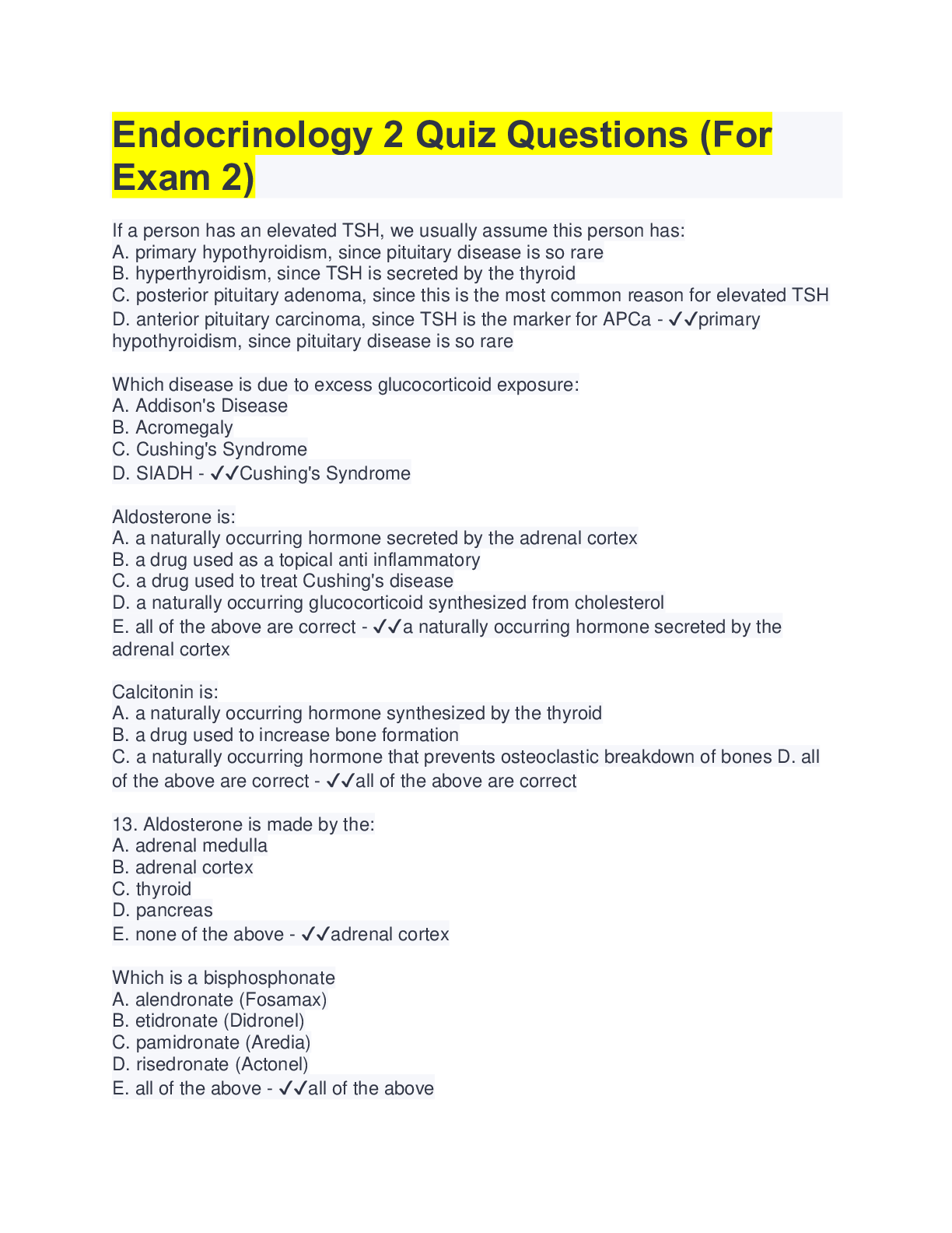 Preview image for Endocrinology 2 Quiz Questions (For Exam 2)